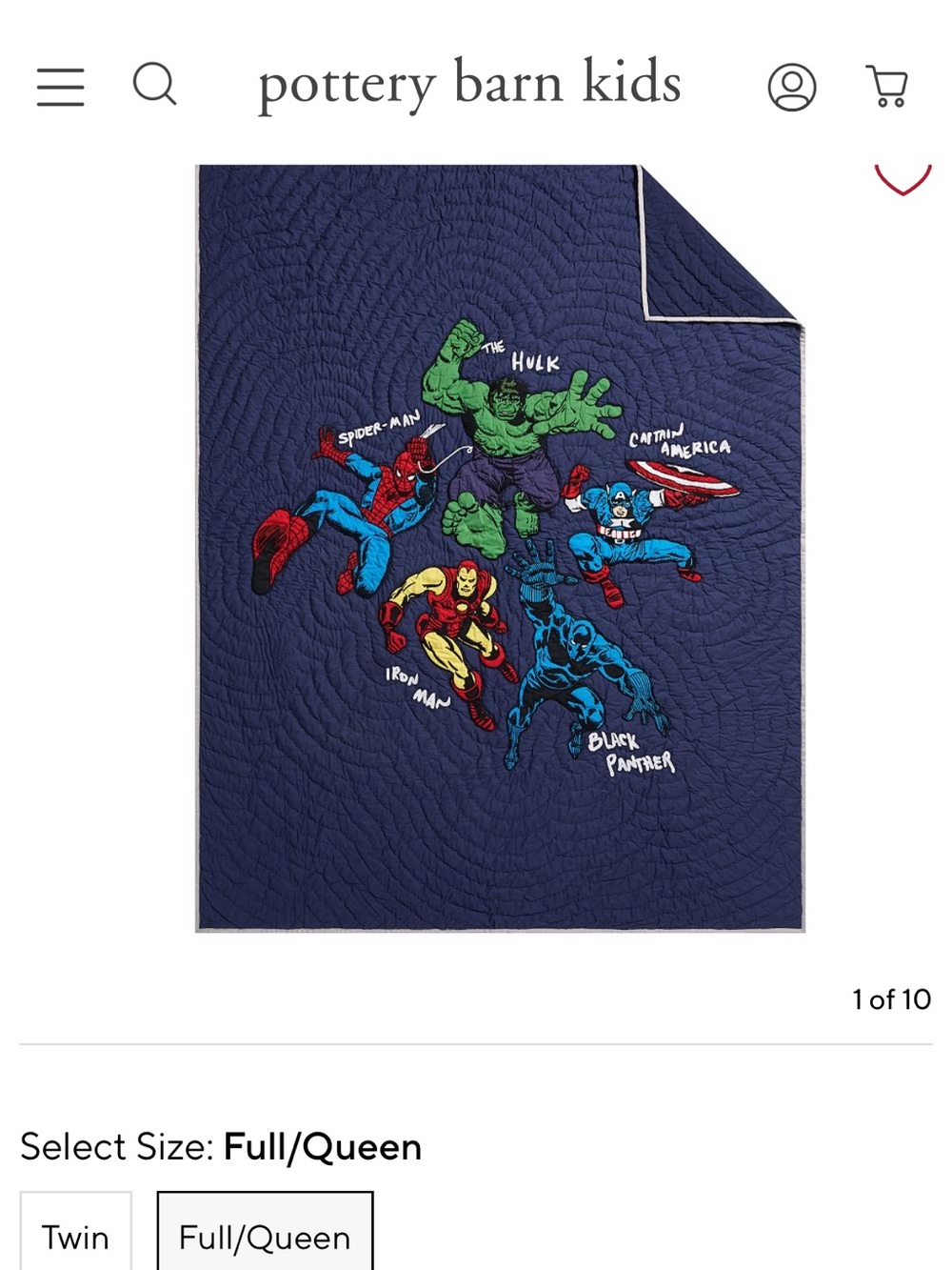 Pottery Barn Kids Navy Blue Marvel Superhero Quilt with Multicolor Characters